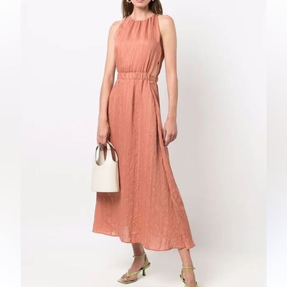 Sandro Elsa crinkled satin halter neck midi dress striped  38 ( size small)